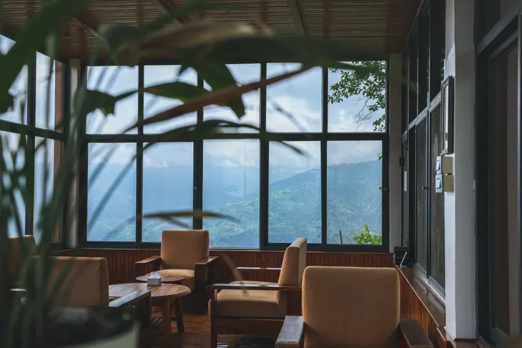 Sunlight through the windows of the Fikkal Bar lounge