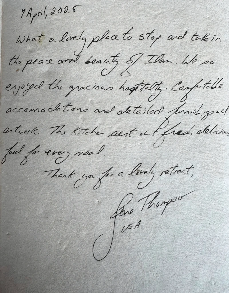 Original handwritten guestbook page signed by Jane Thompson